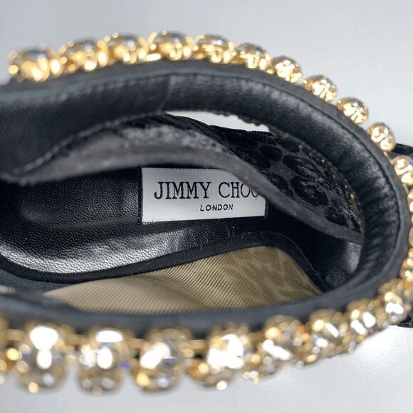 Jimmy Choo Leopard Velvet Lux 100 Vamp Heel Crystal Embellished Strap EU 38.5 - Picture 9 of 12